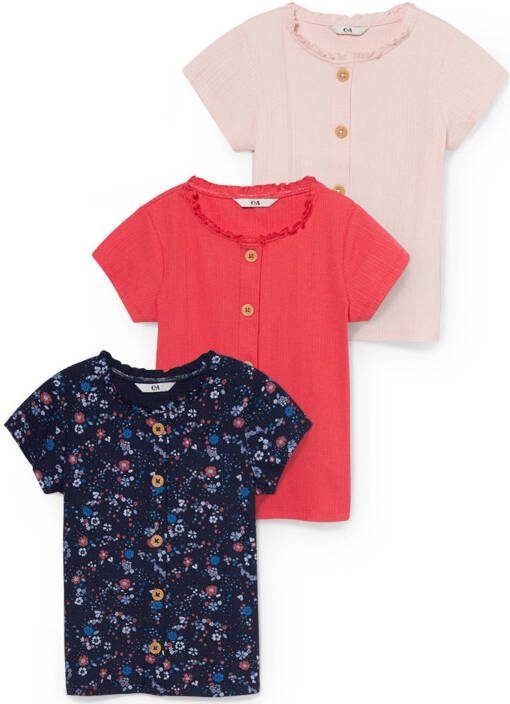 C&A T shirt set van 3 zwart/rood/roze