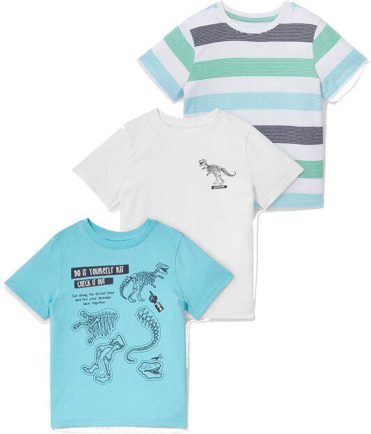 C&A Tough Team T shirt set van 3 met print blauw/wit/groen