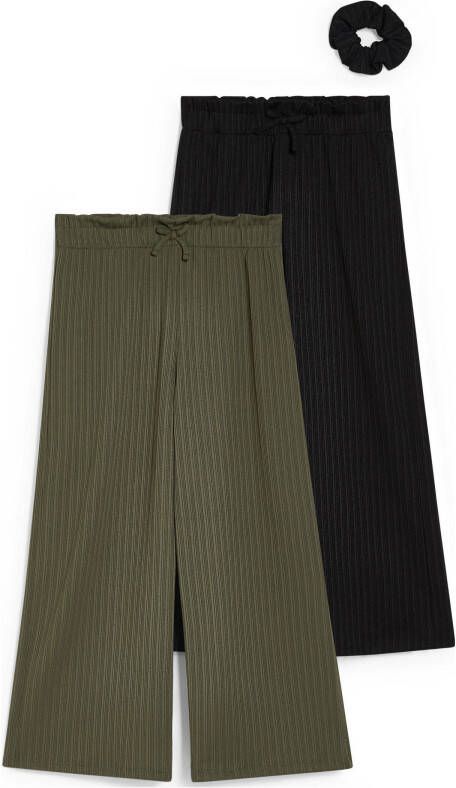 C&A wide leg broek set van 2 zwart/groen