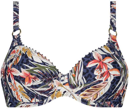 Cyell beugel bikinitop Botanic Beauty met all over print donkerblauw/wit/oranje