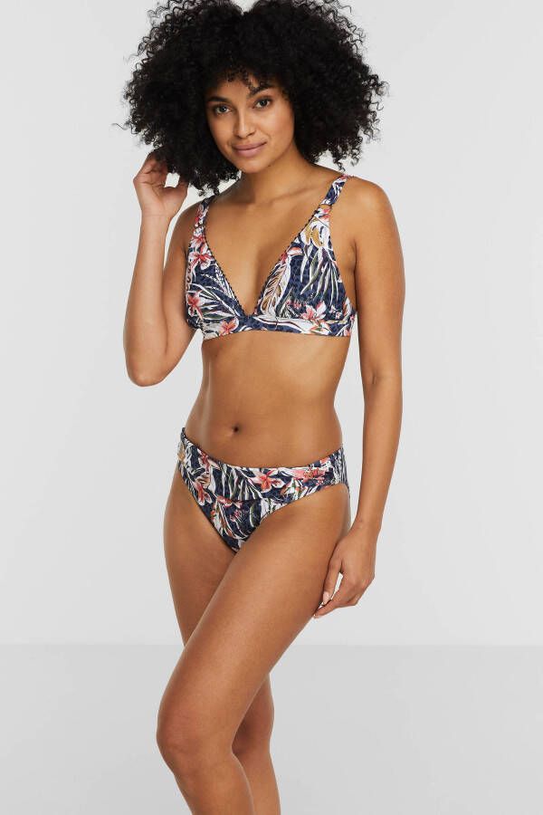 Cyell halter bikinitop Botanic Beauty met all over print donkerblauw/wit/oranje