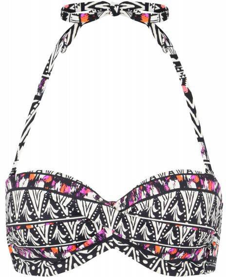 Lascana strapless bandeau bikinitop met all over print zwart/wit/roze