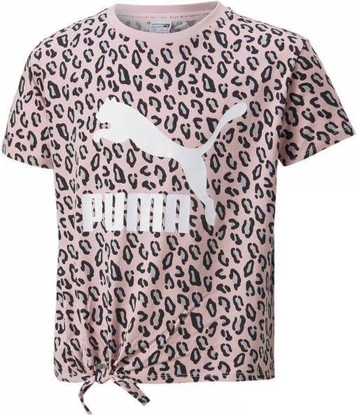Puma T shirt Classics Summer Roar met panterprint roze