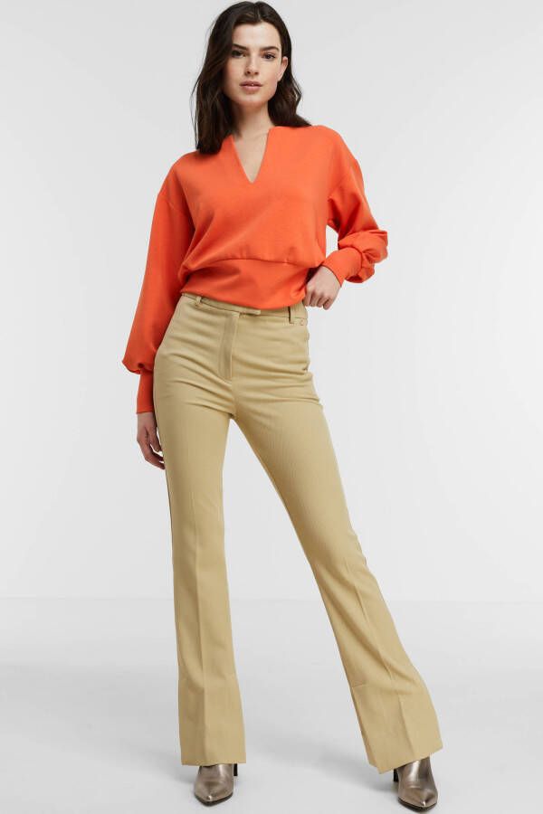 Scotch and Soda Truien V Neck Sweatshirt Pleated Sleeves Rood