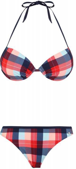 s.Oliver geruite push up bikini donkerblauw/rood/wit