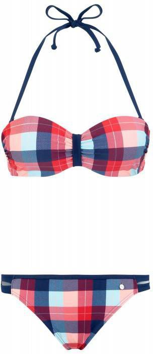 s.Oliver geruite strapless bandeau bikini blauw/wit/rood