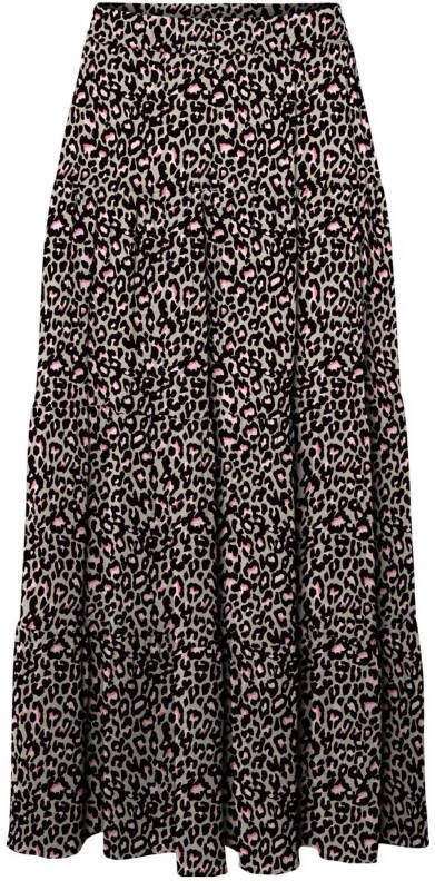 VERO MODA gebloemde rok VMSAGA van gerecycled polyester beige/zwart/roze