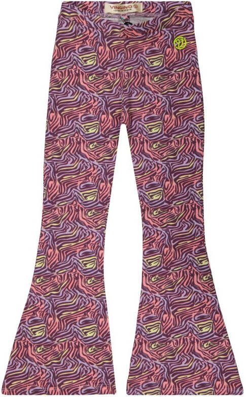 Vingino flared broek Sare met all over print paars/roze