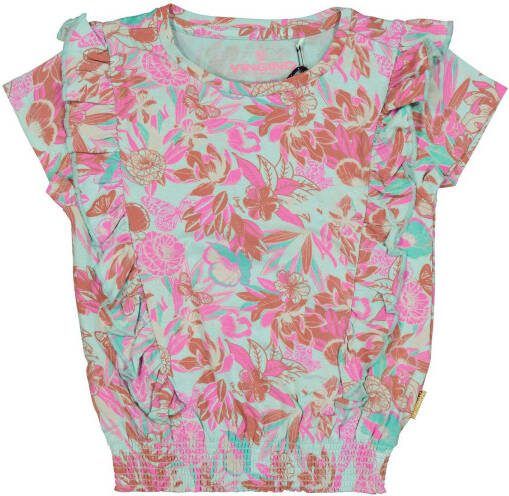 Vingino gebloemde top Helene lichtblauw/roze