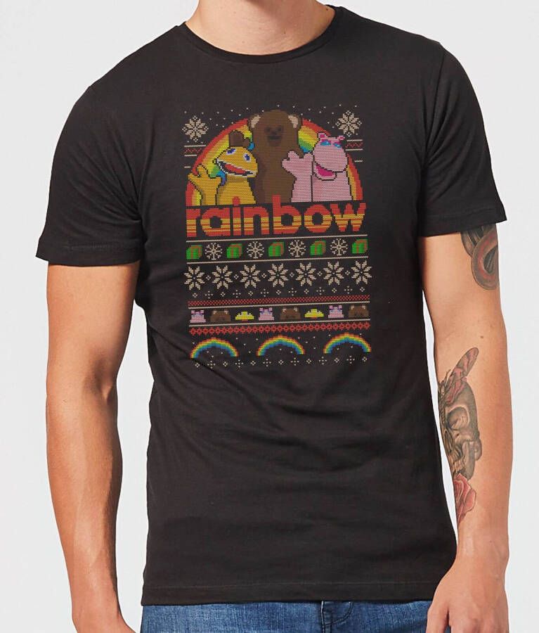 Rainbow Fairisle Christmas Sweatshirt Men's T Shirt Black 5XL Zwart