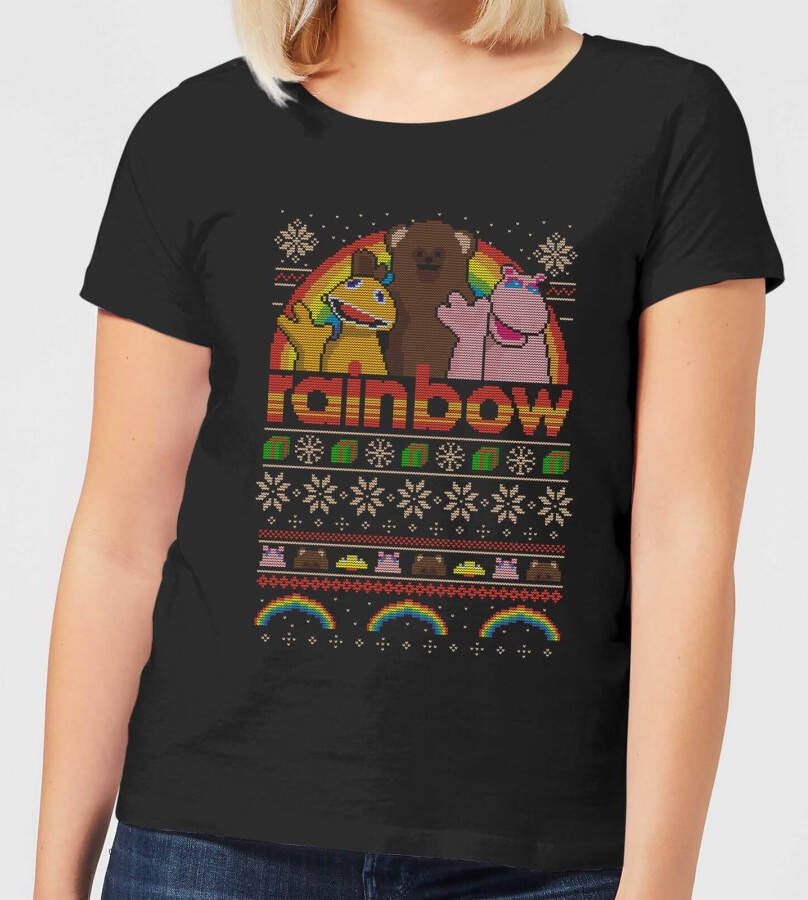 Rainbow Fairisle Christmas Sweatshirt Women's T Shirt Black 5XL Zwart